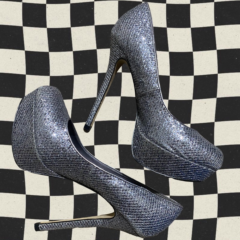 grey silver high heels
